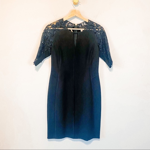Rebecca Taylor Black Lace Sleeve Fitted Shift Dress Size 4 - Picture 2 of 8